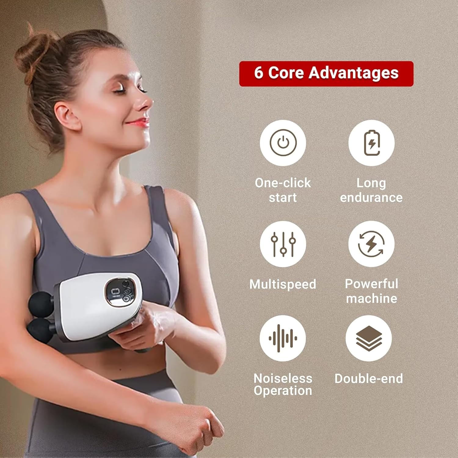 Deep Tissue Massage Gun, Double-Head Massage Gun Handheld Muscle Massager with 8 Massages Heads for Pain Relief & Circulation in Neck, Back, Leg, Shoulder and Body, Portable and Super Quiet - Image 6