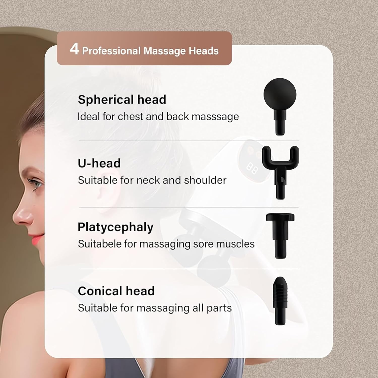 Deep Tissue Massage Gun, Double-Head Massage Gun Handheld Muscle Massager with 8 Massages Heads for Pain Relief & Circulation in Neck, Back, Leg, Shoulder and Body, Portable and Super Quiet - Image 5