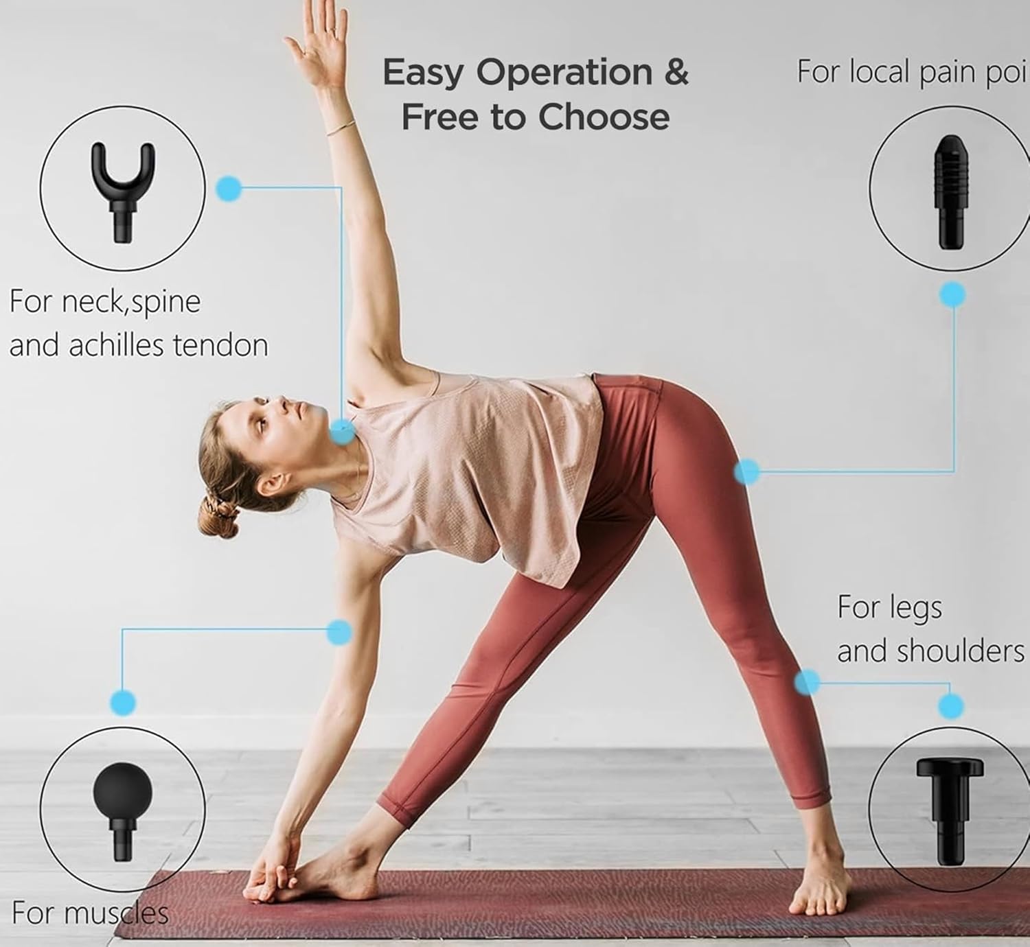 Deep Tissue Massage Gun, Double-Head Massage Gun Handheld Muscle Massager with 8 Massages Heads for Pain Relief & Circulation in Neck, Back, Leg, Shoulder and Body, Portable and Super Quiet - Image 4