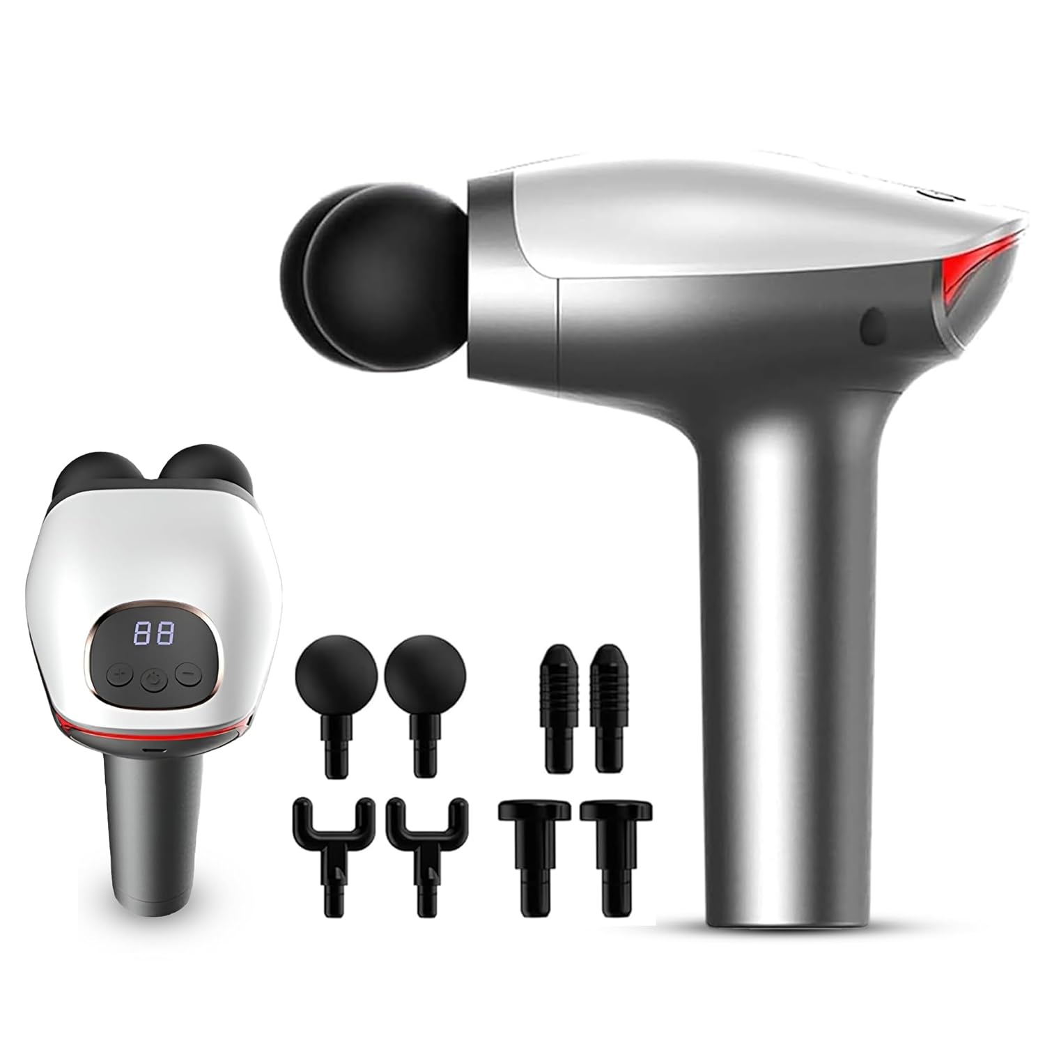 Deep Tissue Massage Gun, Double-Head Massage Gun Handheld Muscle Massager with 8 Massages Heads for Pain Relief & Circulation in Neck, Back, Leg, Shoulder and Body, Portable and Super Quiet