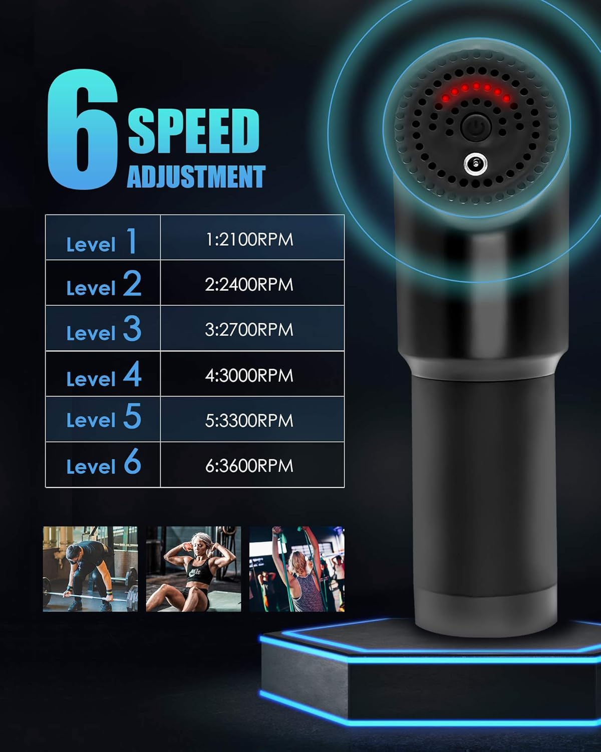 Muscle Massage Gun, Professional Handheld Deep Tissue Massage Gun for Athletes, 6 Adjustable Speed Percussion Massage Rechargeable Body Muscle Massager with 4 Massage Heads for Pain Relief (Silver) - Image 5