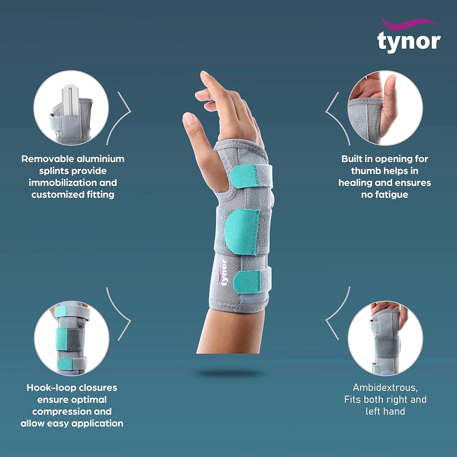 TYNOR Wrist Splint Ambidextros, Grey, Medium, 1 Unit - Image 5
